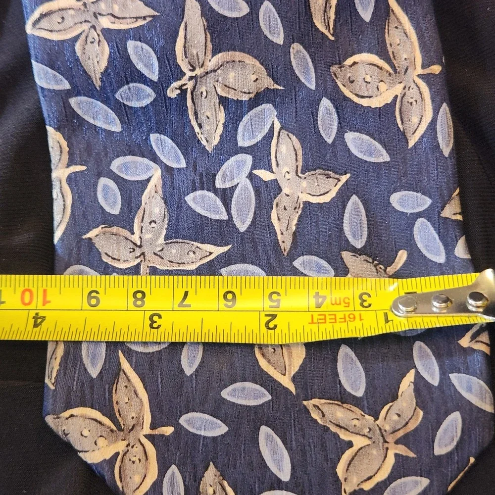 Jimmy Z Silk Necktie Mens OS Blue Gold Leaf Print Excellent Vintage Willis Reed